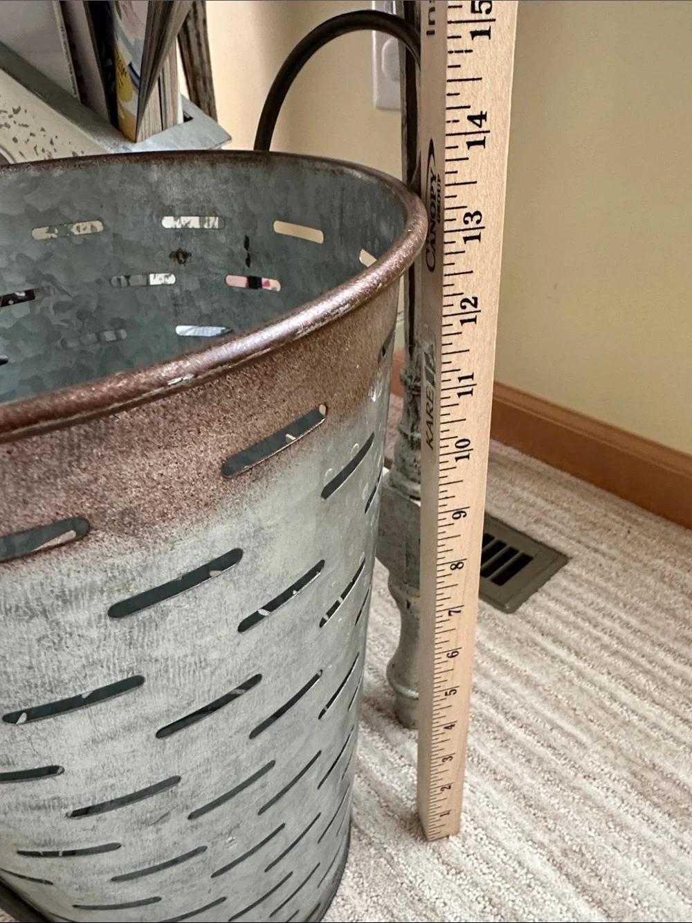 Olive Bucket Basket Vintage Galvanized Metal Vase Decor Farmhouse Country
